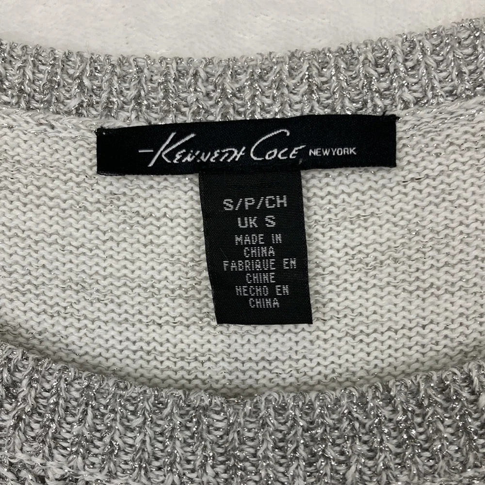 Kenneth Cole Women’s Raglan Silver Gray Sparkle Sweater sz Small